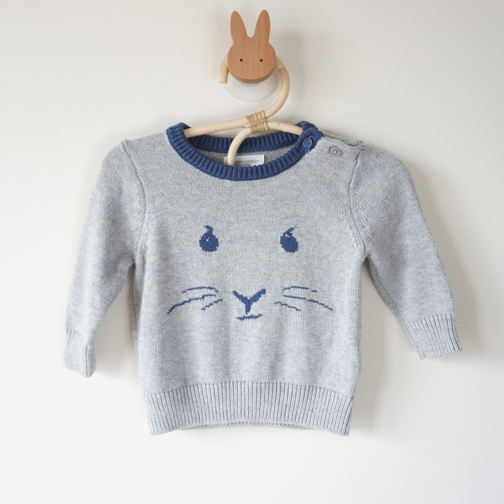 babyGap Beatrix Potter Peter Rabbit Sweater Kids 3-6 mos Gray Blue Knit